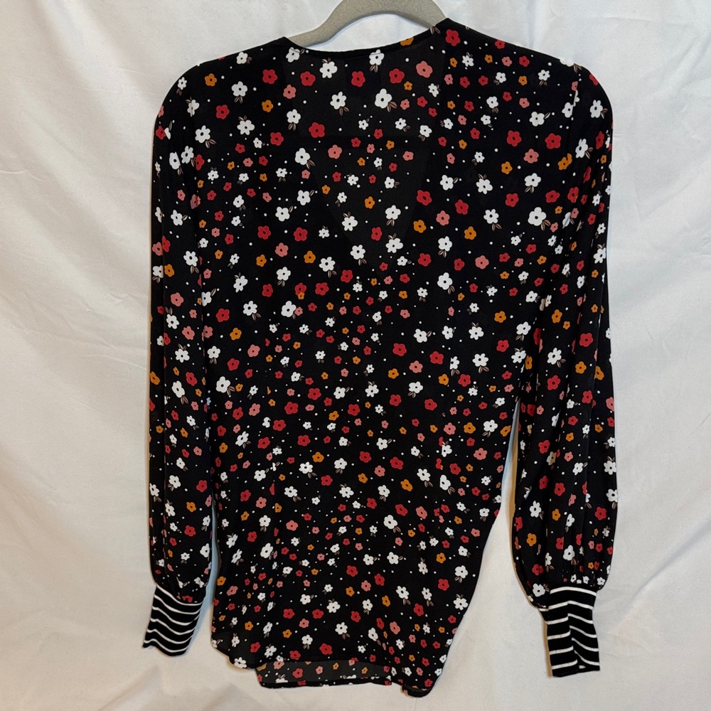 CAbi Black Floral Blouse with Striped Cuffs - Picture 5 of 6